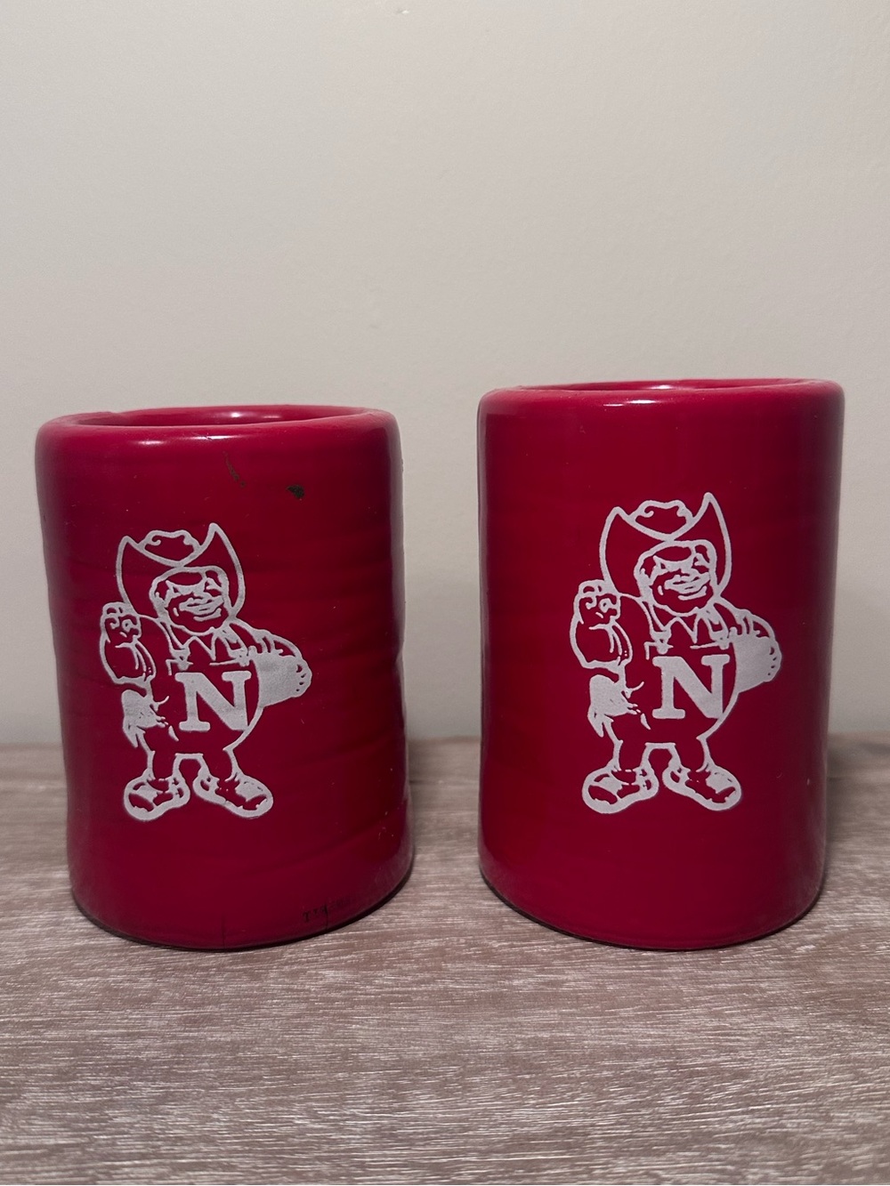 Vintage Nebraska Cornhuskers Herbie Husker Football Koozie Set of 2 Doublesided